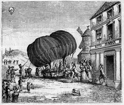 Der erste Aerostat verlängerte die Gebrüder Robert vor dem Schloss des Prinzen von Ghistelles am 19. September von Unknown artist