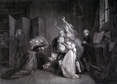 Das letzte Gespräch von Ludwig XVI. mit seiner Familie (Marie Antoinette und Ludwig XVII). Gravur aus dem 19. Jahrhundert. von Unknown artist