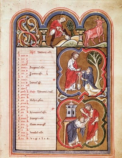 Der Monat April, Noli me tangere, der Unglaube des heiligen Thomas (Seite aus dem Psalterium Beatae Elisabeth) um 1270 von Unknown artist