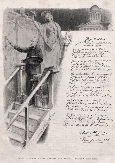 Der Maler Puvis de Chavannes (1824-1898) beschäftigt sich mit Malerei - Allegorie von M. Merwart mit einem Gedicht von Clovis Hugues von Unknown artist