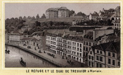 Der Zufluchtsort und Kai von Treguier in Morlaix (Finistère, Bretagne). Chromolithographie Ende des 19. Jahrhunderts. von Unknown artist