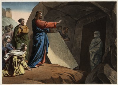 Die Auferstehung des Lazarus. Anonyme Gravur aus der Mitte des 19. Jahrhunderts. von Unknown artist