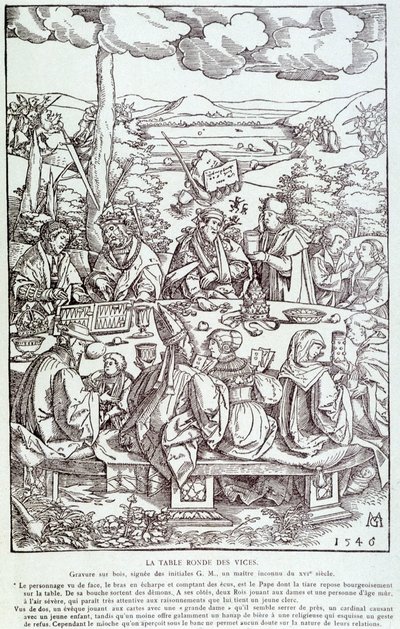 Der runde Tisch der Laster: Spiel, Gier, Lust, Stolz... - Gravur 1546 von Unknown artist