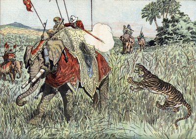 Die Reise des Prinzen von Wales (später Edward VIII, dann Herzog von Windsor) (1894-1972) nach Britisch-Indien, hier bei einer Tigerjagd dargestellt von Unknown Artist