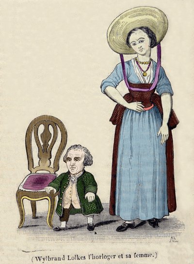 Der Uhrmacher Wylbrand Lolkes mit seiner Frau. Gravur aus dem 19. Jahrhundert. von Unknown artist