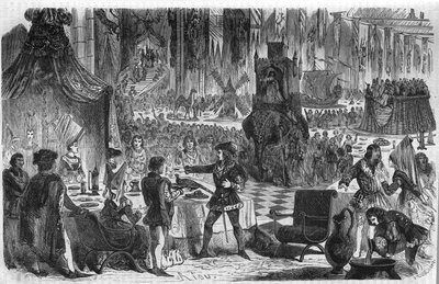 Das Gelübde des Fasans. Philipp III. der Gute, Herzog von Burgund (1396-1467), schloss sich am 17. Februar 1454 dem Kaiser von Konstantinopel zu einem Bankett im Hotel der Salle de Lille an. Gravur aus dem 19. Jahrhundert. von Unknown artist
