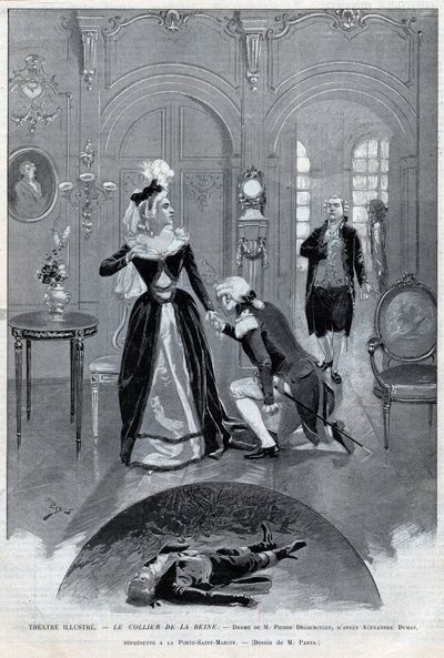 Theater illustriert - „Le collier de la Reine“ (Affäre) Drama von Pierre Decourcelle nach Alexandre Dumas père - „Le collier de la Reine“ Stück in 5 Akten und 13 Bildern, Paris, 31. Januar 1895, Théâtre de la Porte-Saint-Martin von Unknown artist