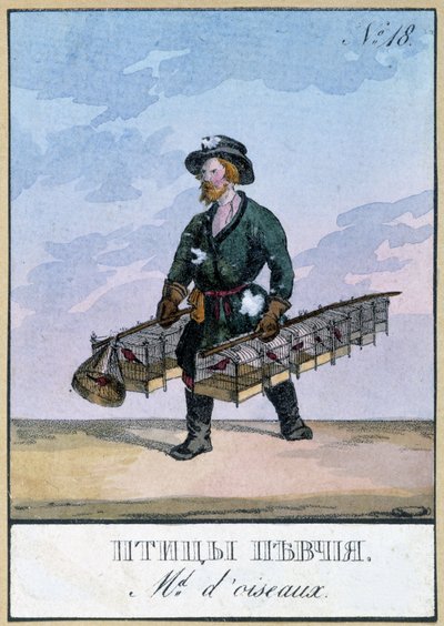Reisender Vogelhändler - Gravur aus dem 19. Jahrhundert von Unknown artist