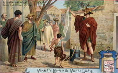 Reisender Buchhändler im antiken Griechenland. Chromolithographie, Liebig-Bild. von Unknown artist