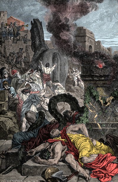 Trojanisches Pferd - Trojanischer Krieg: das hölzerne Pferd betritt die befestigte Stadt von Unknown artist