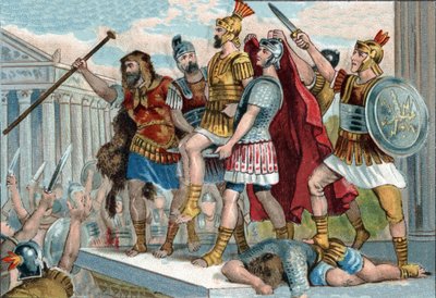 Vespasian (lateinisch Titus Flavius Vespasianus) (9-79) wurde von seinen Soldaten zum Kaiser ausgerufen. Chromolithographie um 1890. von Unknown artist