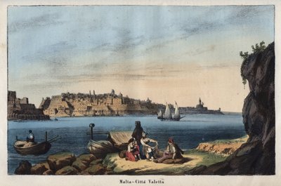 Ansicht von Valletta (Malta) im 19. Jahrhundert - Gravur aus „Usi e Costumi di Tutti i Popoli dell