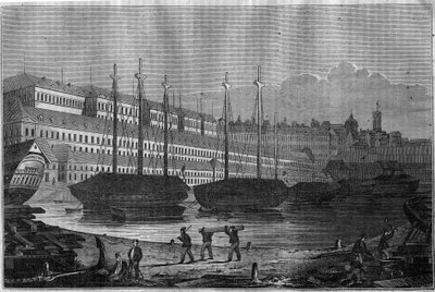 Ansicht der Corderies, des Bagne und des Turms von Saint Louis in Brest. In „The picturesque store“ 1835 von Unknown artist