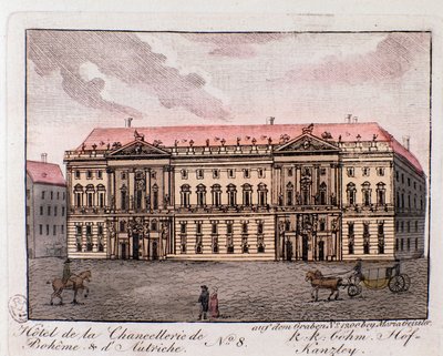 Ansicht des Hotels der Kanzlei von Böhmen und Österreich in Wien, Österreich. Gravur von 1815 von Unknown artist