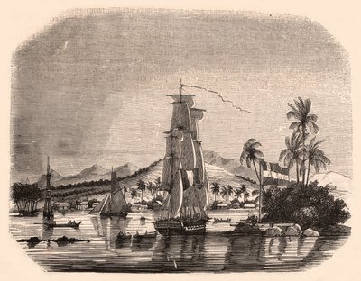 Ansicht der Bucht von Papeete und Block Queen, Tahiti, Französisch-Polynesien, im Vordergrund Segelboote und Boote von Unknown