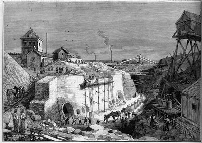 Ansicht der Baustelle der Trinkwassertanks von Villejuif. Gravur in „Le Monde Illustré“ Nr. 1300 vom 25. Februar von Unknown artist