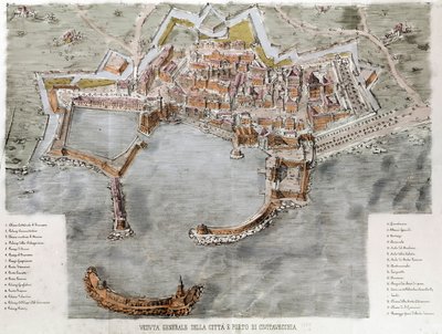 Ansicht des Hafens von Civitavecchia bei Rom. 19. Jahrhundert von Unknown artist