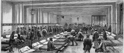 Ansicht des Schutzraums des Hospitalite bei Nacht in der Rue de Tocqueville 59 in Paris von Unknown artist