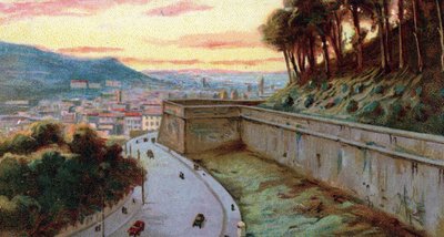 Blick auf die Mauern der Viale Vaticano zwischen Vatikanstadt und Rom, Italien, Chromolithographie der 1930er Jahre von Unknown Artist