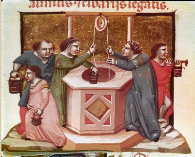 Dorfbewohner schöpfen Wasser am Brunnen (Miniatur) aus dem Codex Justinianus von Unknown artist