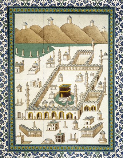 Wandfliesen: Panel, das die Kasbah und ihre Umgebung (Mekka) darstellt - in „Arabische Kunst nach den Denkmälern Kairos vom 7. bis zum 18. Jahrhundert“ von Prisse d