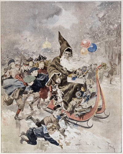 Aquarell, das den Weihnachtsmann darstellt. „The Illustrated World“. 21/12/1895. von Unknown artist