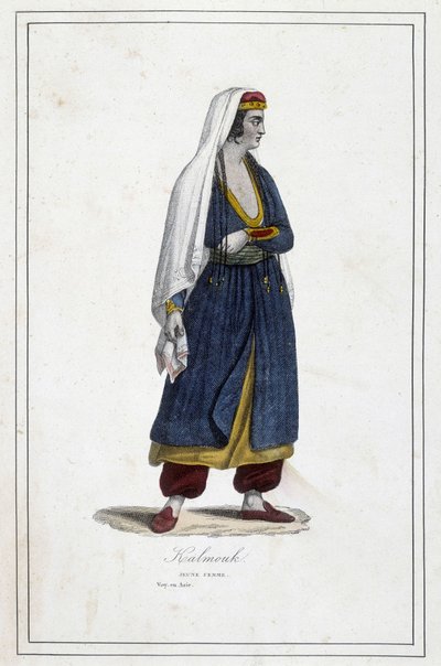 Junge Kalmouk-Frau (mongolisches Volk aus Südsibirien) - in „Die verschiedenen Völker der Erde“ von Fr. Jouhanneaud, Librairie des Bons Livres, Limoges von Unknown artist