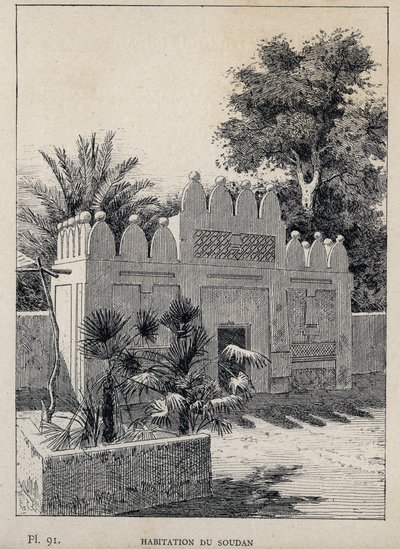 Wohnung im Sudan - Gravur von 1889 in „Histoire de l