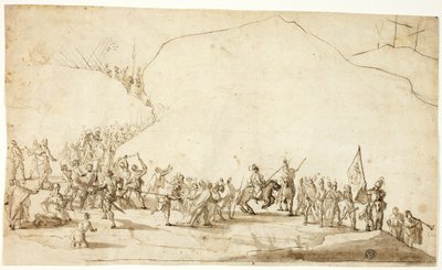 Kalvarienberg (recto); Skizze des unteren Teils des rechten Beins (verso) von Unknown Florentine