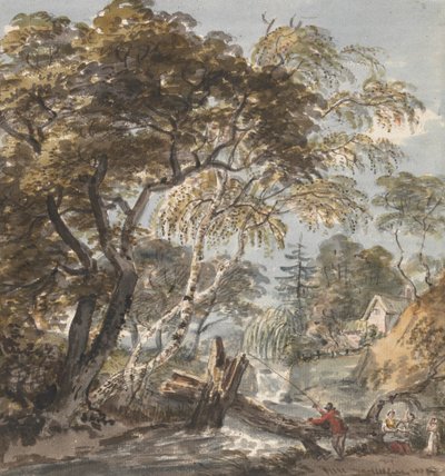 Ein Waldstrom mit Angler von Unknown artist