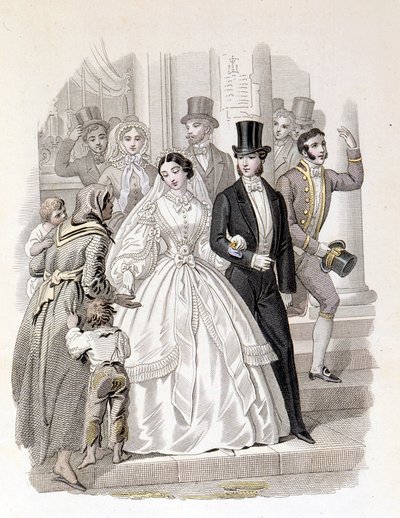 Eine bürgerliche Hochzeit, Gravur von 1860. von Unknown artist