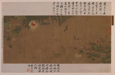 Ein Gartenstück: Blumen, kämpfende Heuschrecken, Ameisen und andere Insekten von Unknown artist