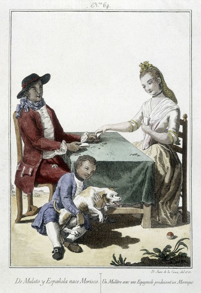 Ein Mulatte und ein Spanier zeugen einen Mauren - Gravur von Unknown artist