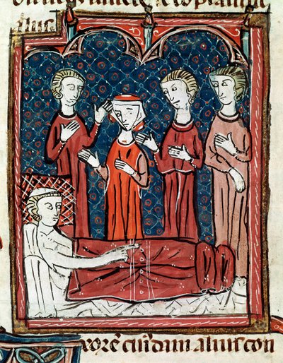 Ein Patient im Bett, umgeben von Ärzten (Miniatur) von Unknown artist