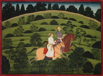 Akrura reitet nach Dwarka, Seite aus dem großen Basohli Bhagavata Purana von Unknown artist