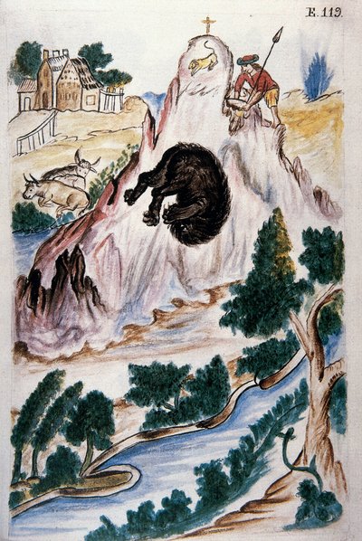 Bärenjagd, aus dem Buch "Trujillo del Peru" oder "Códice Martínez Compañón", von Baltazar Martinez Compañón y Bujanda, Bischof von Trujillo (1782-1785) von Unknown artist