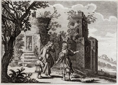 Bibel von Royaumont, Altes Testament: Ismael jagt. Als Sarah sah, dass Ismael, der Sohn von Agar (Hagar), den kleinen Isaak schlecht behandelte, bat sie Abraham, sie mit ihrem Sohn zurückzuschicken, damit Isaak der einzige Erbe gemäß den Verheißungen Gotte von Unknown artist