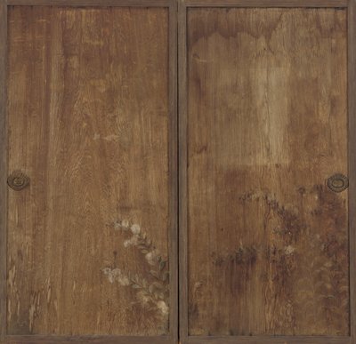Chrysanthemen auf einem Paar Holztüren gemalt von Unknown artist