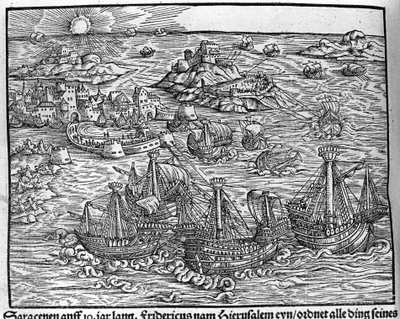 Kämpfe zwischen Sarazenen. Gravur von Johann Stumpff "Den edlen struen belten fromen" von Unknown artist