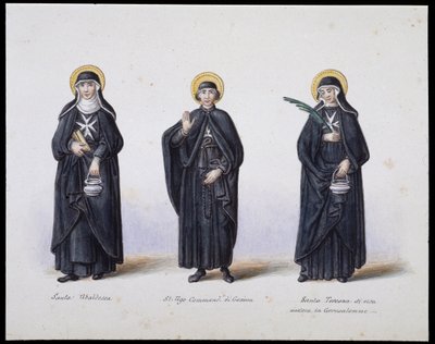 Kostüme: 1. Santa Ubaldesca, 2. St. Ugo Kommandant von Genua, 3. Santa Toscana des Lebens. 19. Jahrhundert von Unknown artist