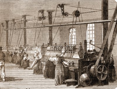 Baumwollweberei. Gravur von 1860. von Unknown artist