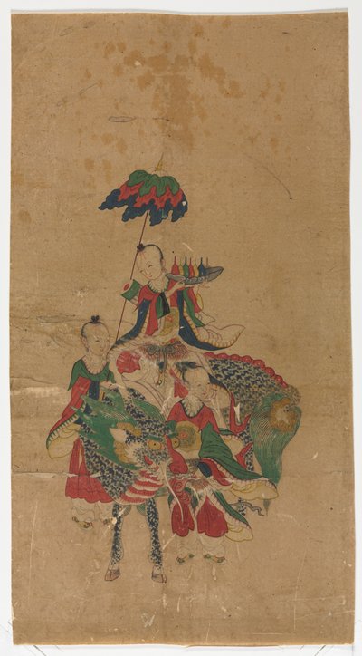Daoistischer Unsterblicher auf einem Qilin und zwei Begleitern von Unknown artist