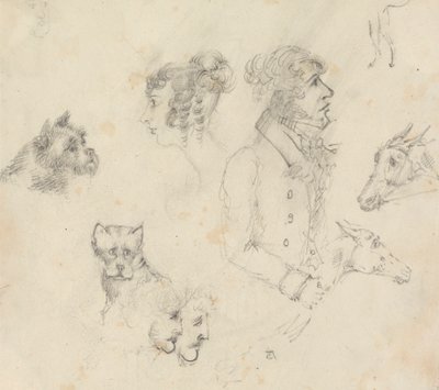 Hunde, Menschen und Pferde von Unknown artist