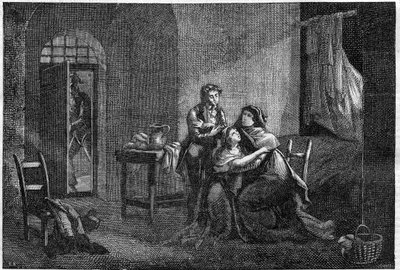 Eugène und Hortense Beauharnais trösten ihre Mutter Joséphine de Beauharnais im Gefängnis (Prison des Carmes) von Unknown artist