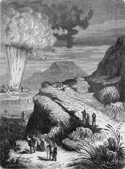 Explosion von Fort Pei-Ho, China, durch eine Maschine, die von Ruhmkorffs Spule gezündet wurde. In „Album de la Science“, Éditions Jouvet von Unknown artist