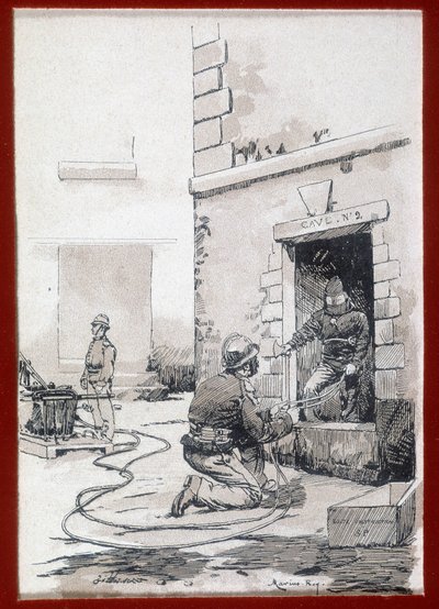 Feuerwehrleute: Feuerlöschgerät aus Kellern. Gravur 19. Jahrhundert von Unknown artist