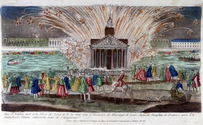 Feuerwerk am Place de Louis XV am 30. Mai 1770, anlässlich der Hochzeit von Louis Auguste, Dauphin von Frankreich, mit Erzherzogin Marie Antoinette, Schwester des Kaisers von Unknown artist
