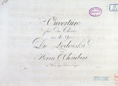 Erste Seite der Partitur der Ouvertüre für Klavier aus der Oper „Lodoiska“ von Luigi Cherubini von Unknown artist