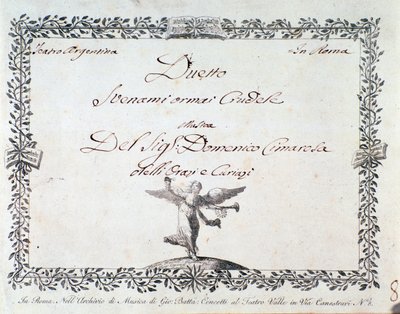 Erste Seite der Partitur von Svenami ormai crudele, in Gli Orazi e i Curiazi von Domenico Cimarosa von Unknown artist