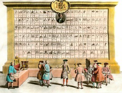 Freimaurerei: Treffen englischer Freimaurer mit Symbolen der wichtigsten Freimaurerlogen. 18. Jahrhundert Tafel. Paris, dekorative Künste von Unknown artist